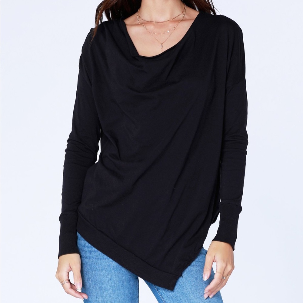 Anthropologie Bobi Blue Drape Cowl Neck Jersey Tee